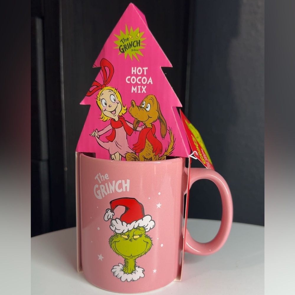 Pink Grinch Mug with Hot Cocoa Mix